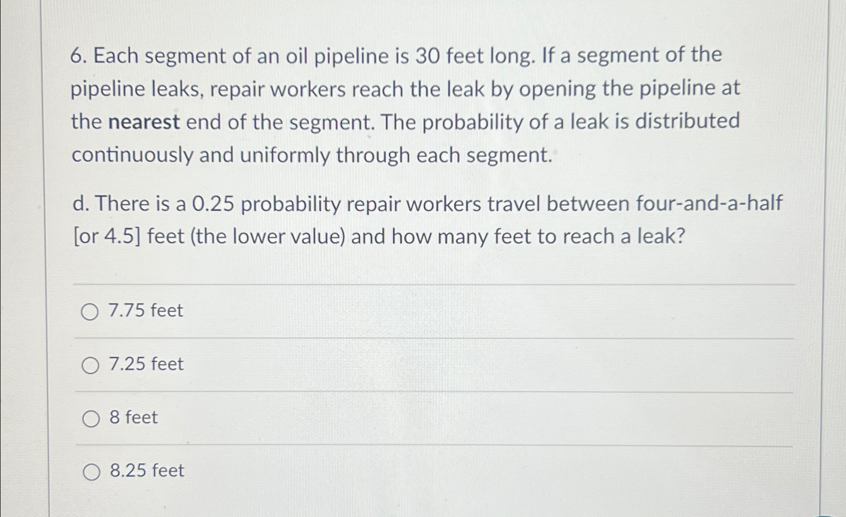 Solved Each segment of an oil pipeline is 30 ﻿feet long. If | Chegg.com