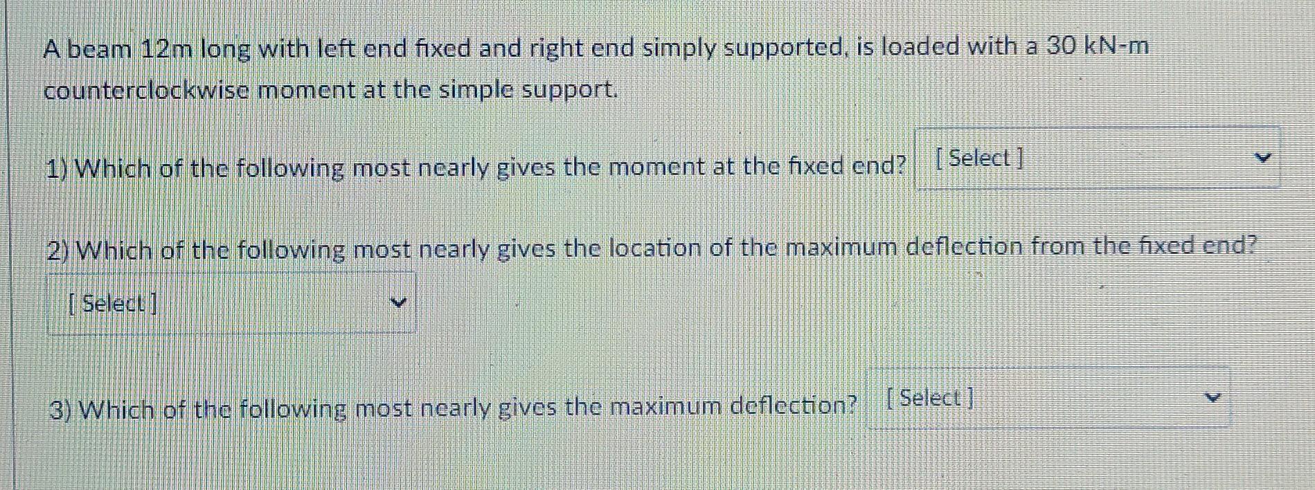 Solved A beam 12m long with left end fixed and right end