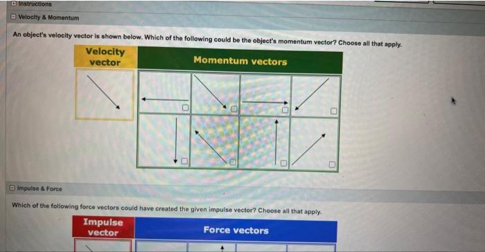 Solved An object's velocity vector is shown below. Which of | Chegg.com