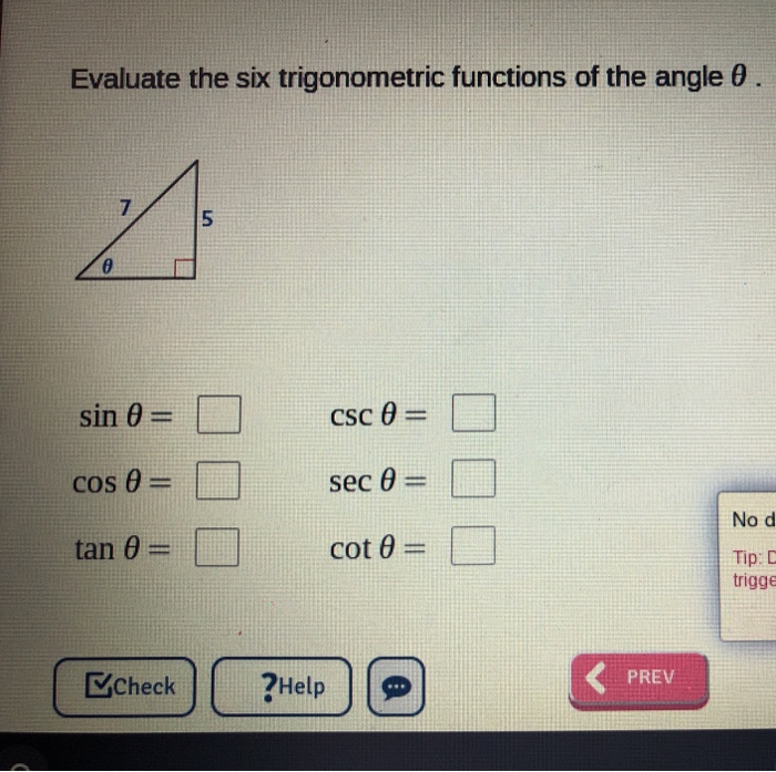 Solved Evaluate The Six Trigonometric Functions Of The Angle 0022