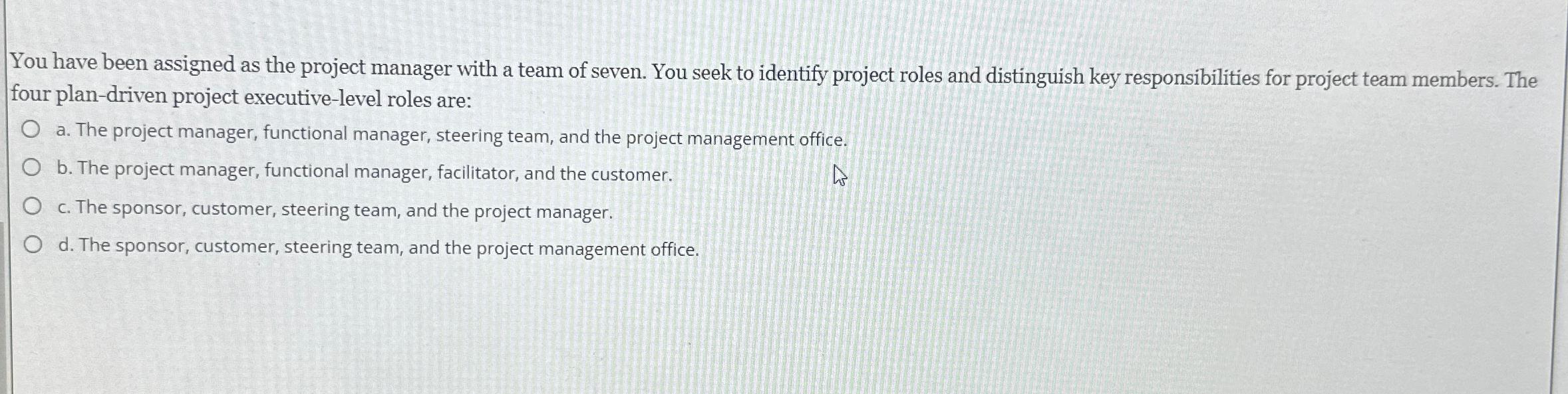 Solved You have been assigned as the project manager with a | Chegg.com