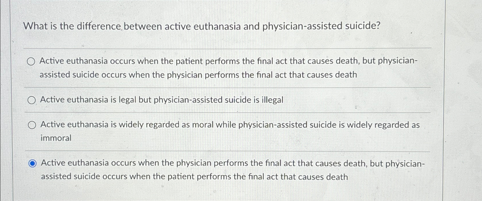 Solved What is the difference between active euthanasia and | Chegg.com