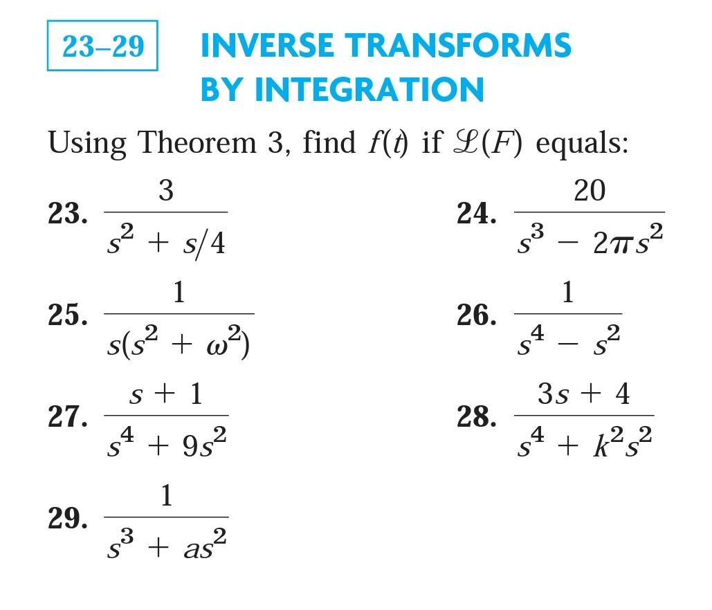Solved 23-29 INVERSE TRANSFORMS BY INTEGRATION Using Theorem | Chegg.com