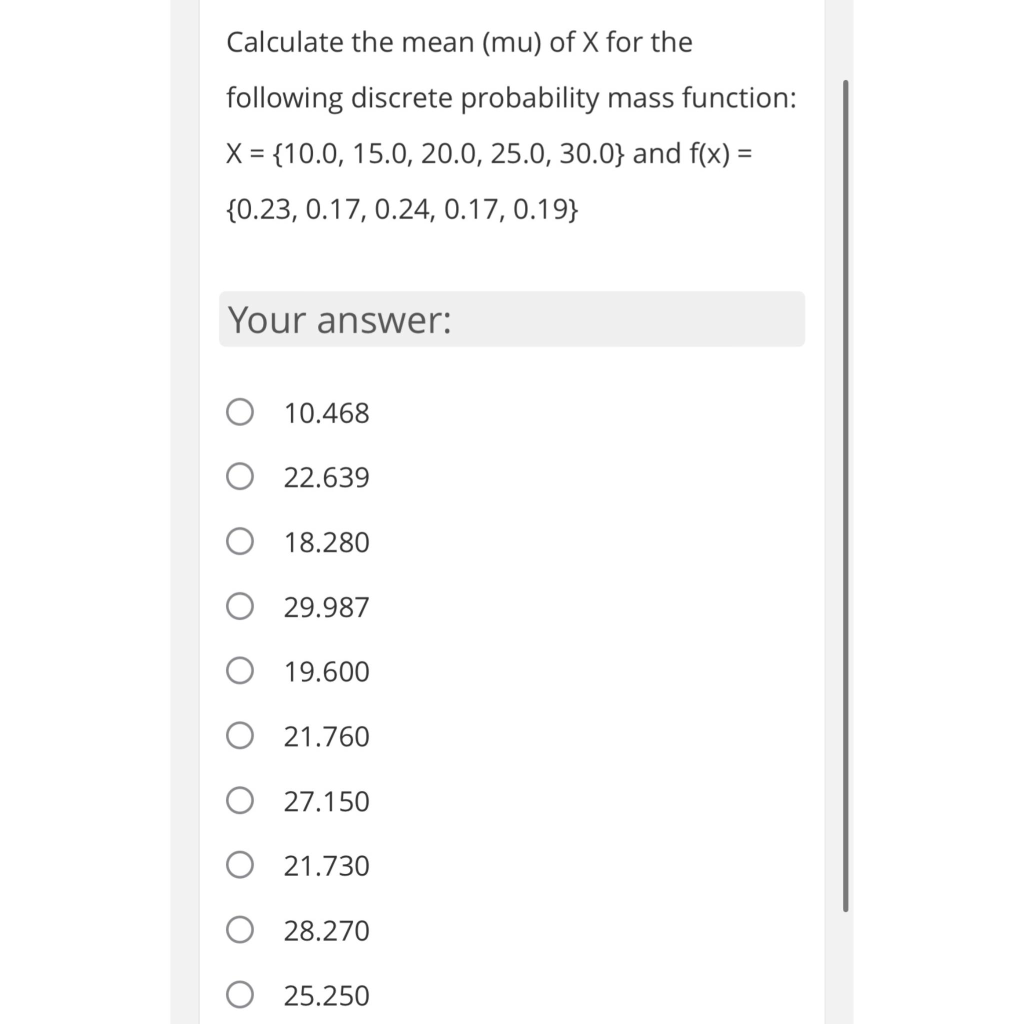 Solved Calculate the mean (mu) ﻿of x ﻿for the following | Chegg.com