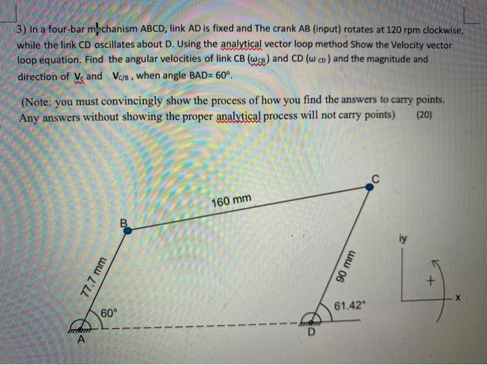 Solved 3) In a four-bar mechanism ABCD, link AD is fixed and | Chegg.com