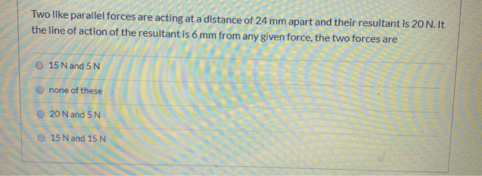 Solved Two like parallel forces are acting at a distance of | Chegg.com