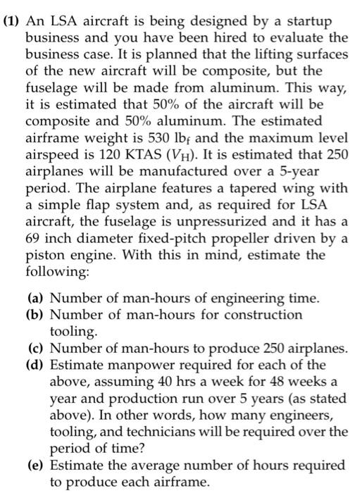 1) An LSA aircraft is being designed by a startup | Chegg.com