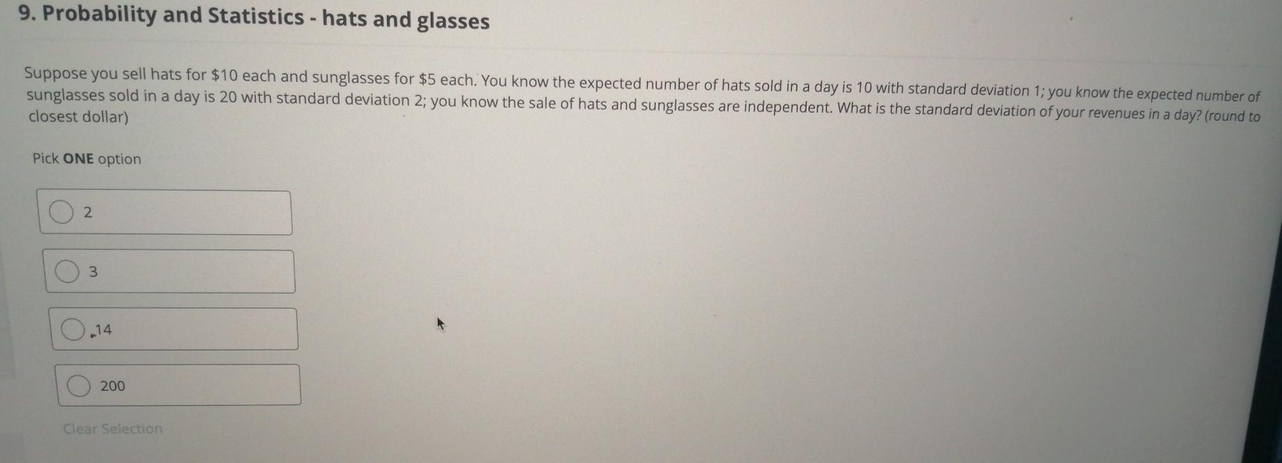 Solved 9. Probability and Statistics hats and glasses