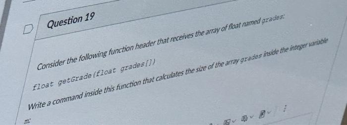 Solved Question 19 Consider the following function header | Chegg.com