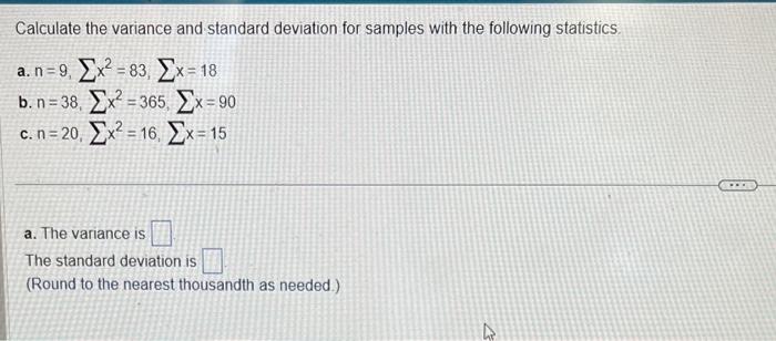 Solved Calculate the variance and standard deviation for | Chegg.com