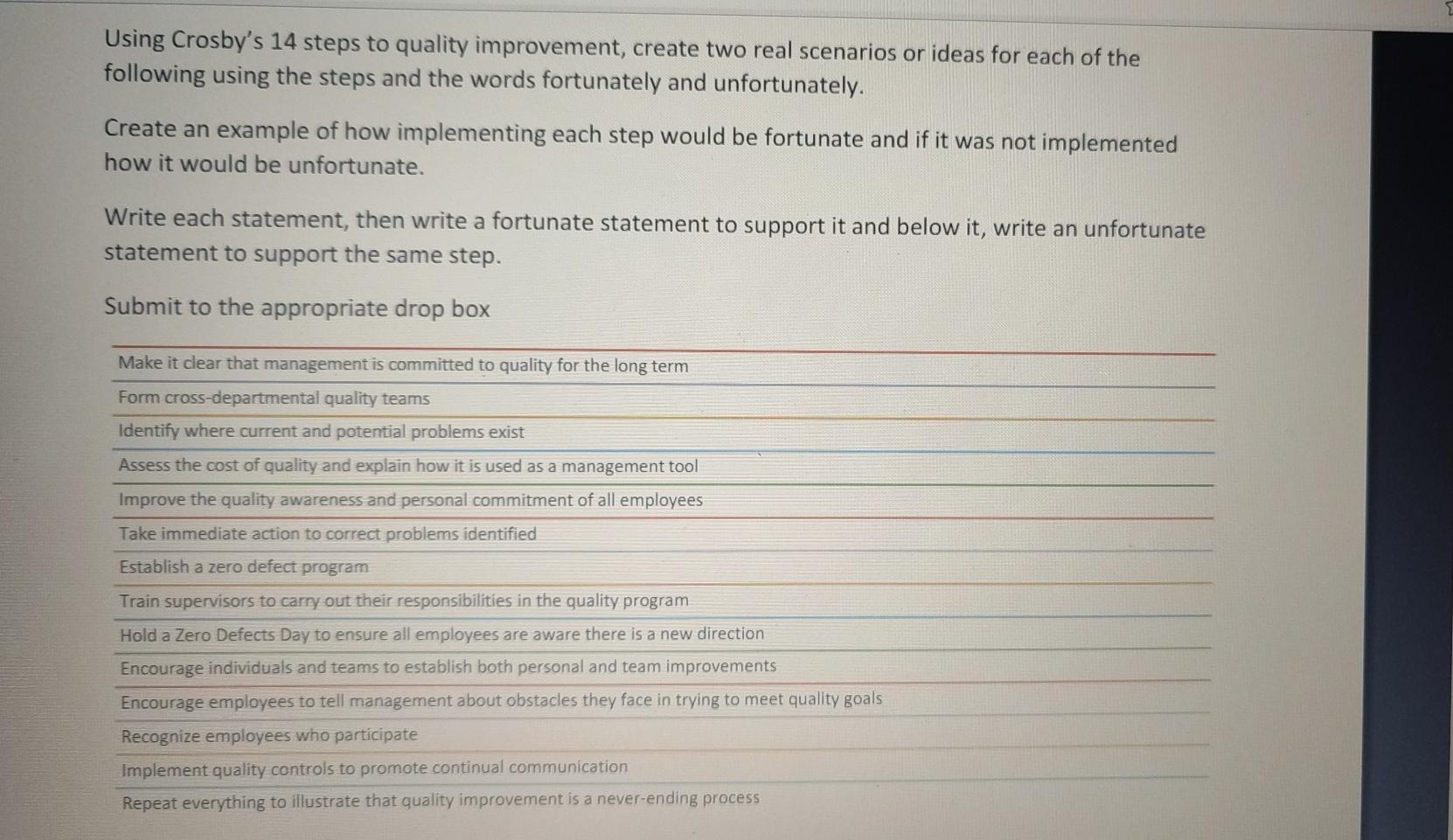 Using Crosby's 14 steps to quality improvement, | Chegg.com