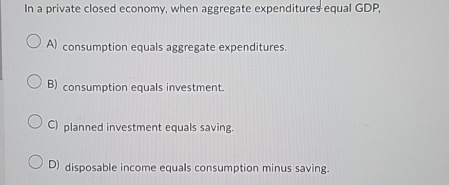 Solved In a private closed economy, when aggregate | Chegg.com