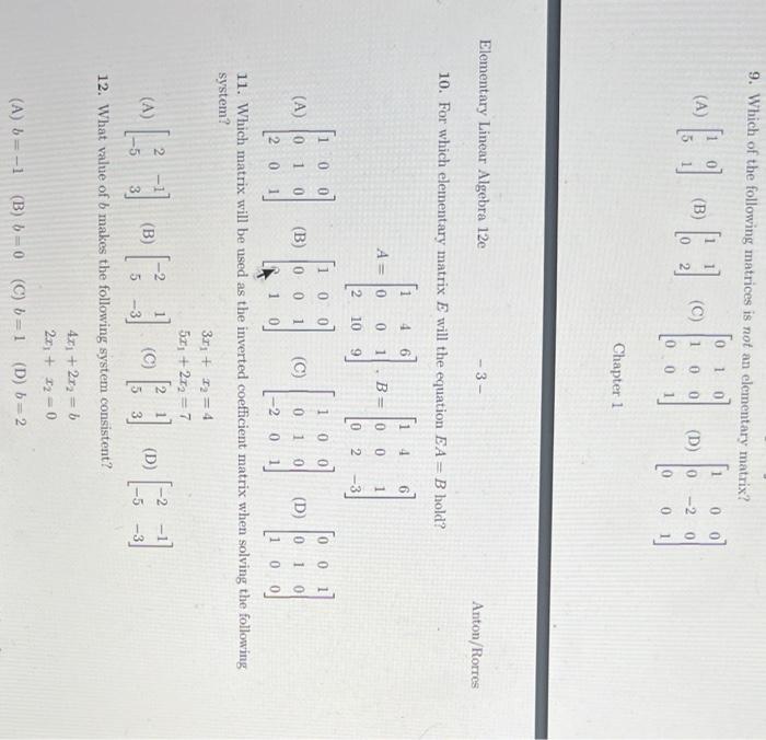 Solved 9. Which of the following matrices is not an | Chegg.com