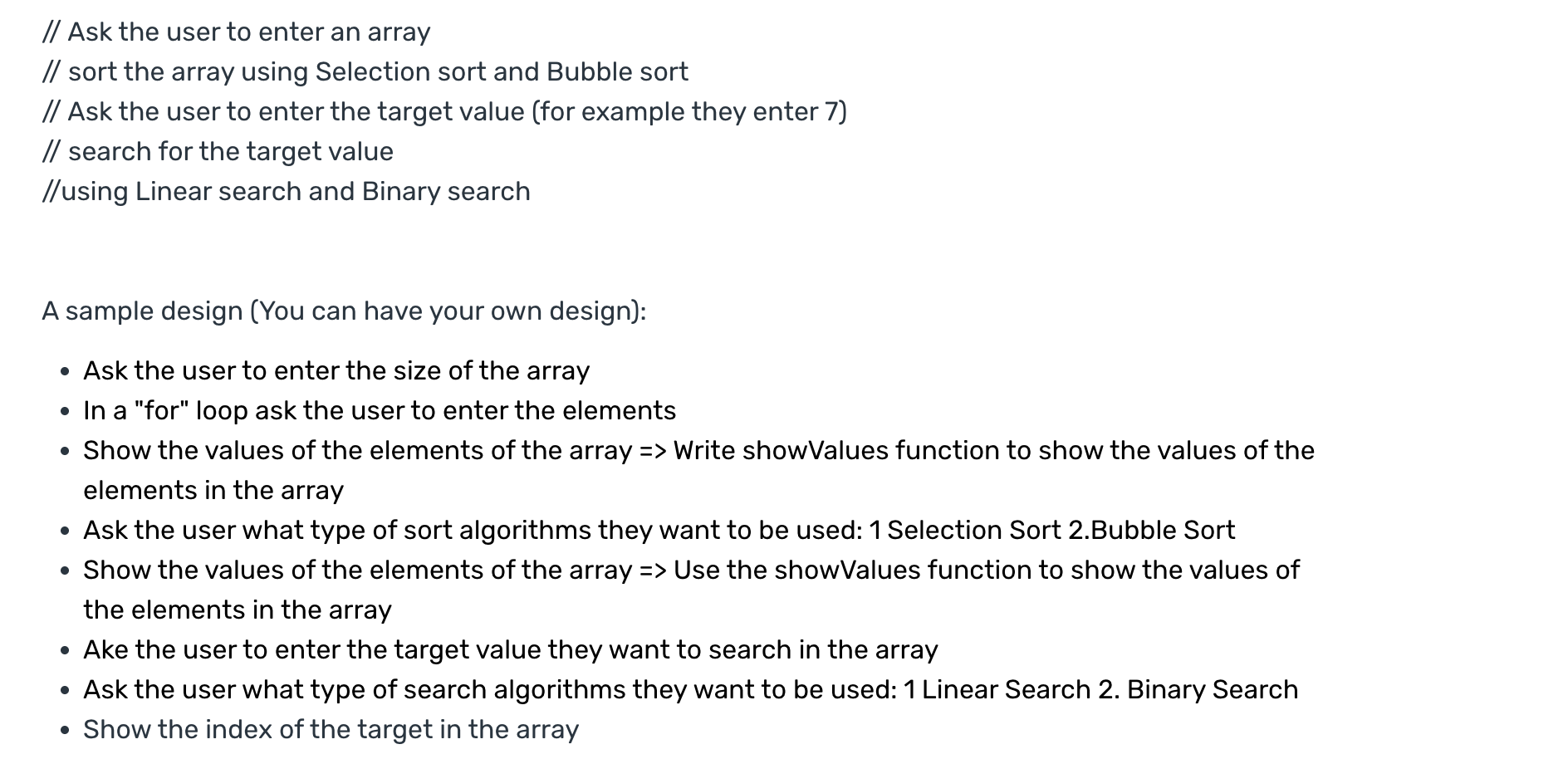 in c++ ﻿please!// ﻿Ask the user to enter an array// | Chegg.com