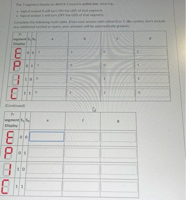 Solved The 7.segment display on EAsYS 3 board is active low, | Chegg.com