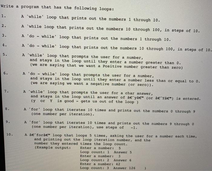 Solved Write a program that has the following loops: A | Chegg.com