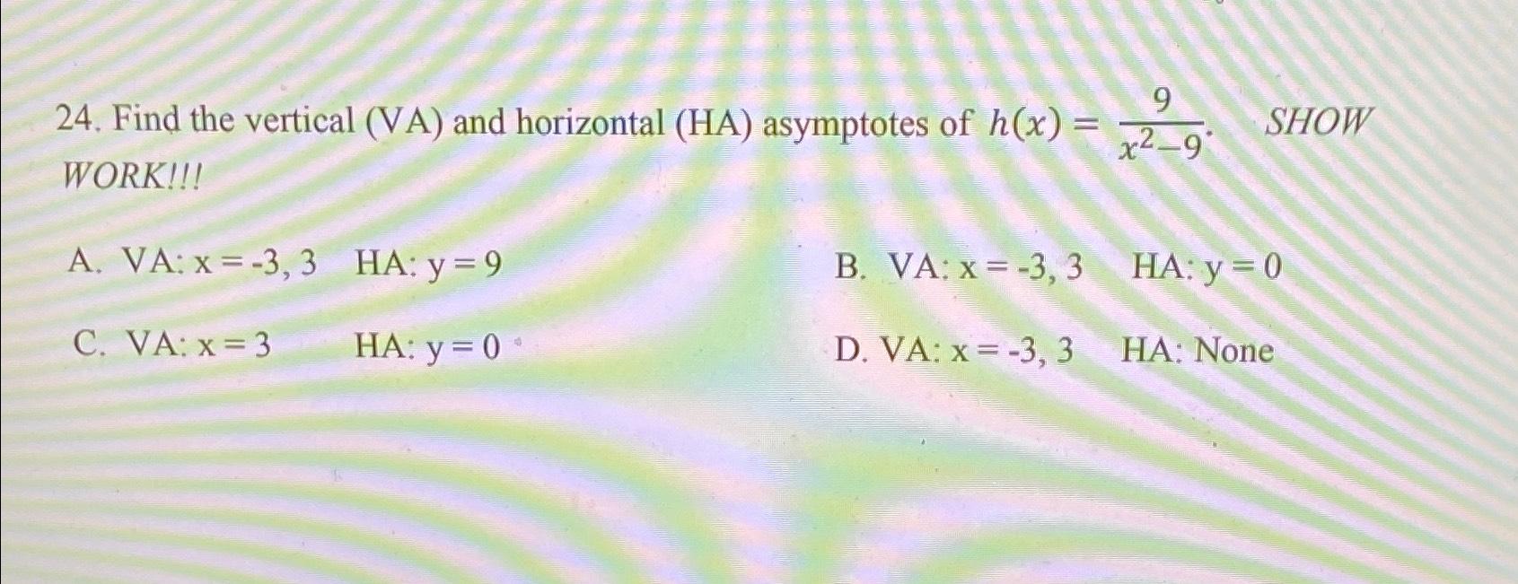 Solved Find the vertical (VA) ﻿and horizontal (HA) | Chegg.com