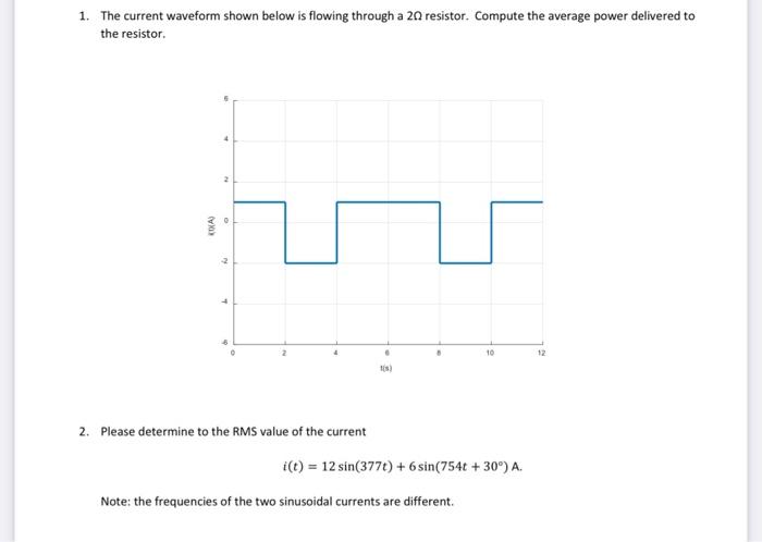 Solved 1. The current waveform shown below is flowing | Chegg.com