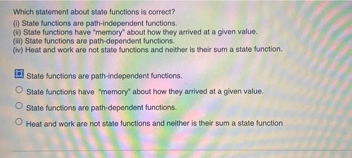 Solved Which statement about state functions is correct? (1) | Chegg.com