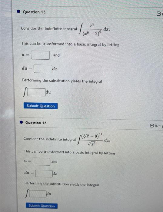 Solved Consider The Indefinite Integral ∫x6−26x5dx This 2926