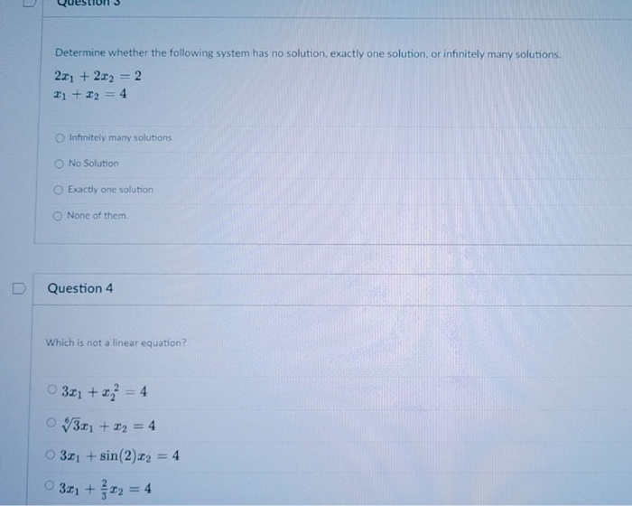 Solved Determine whether the following system has no | Chegg.com