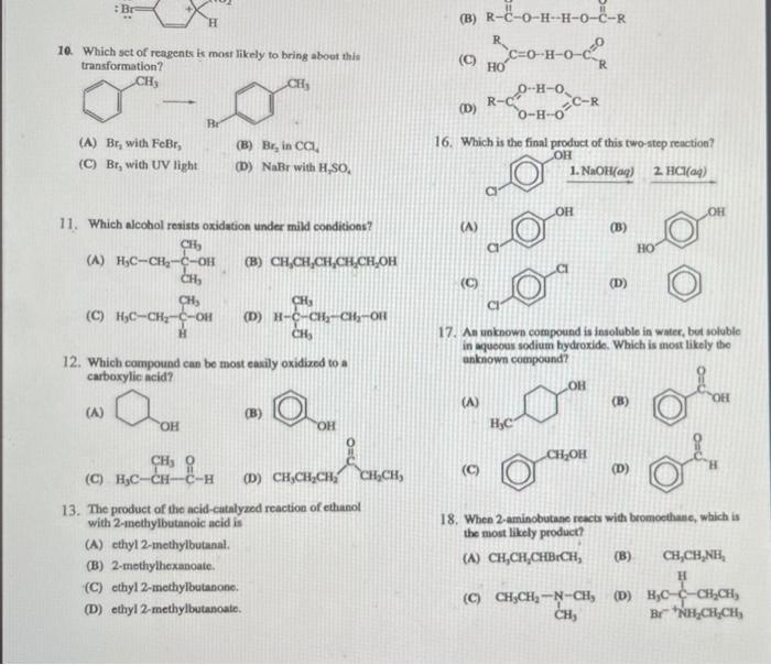 Solved : B B) R-C-0----H-0-8-R 10. Which Set Of Reagents Is | Chegg.com