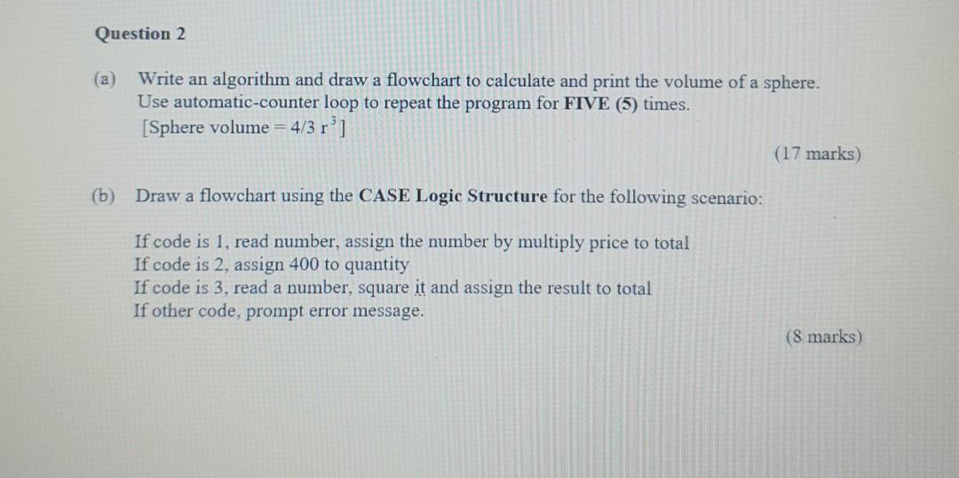 Solved Question 2 (a) Write an algorithm and draw a | Chegg.com