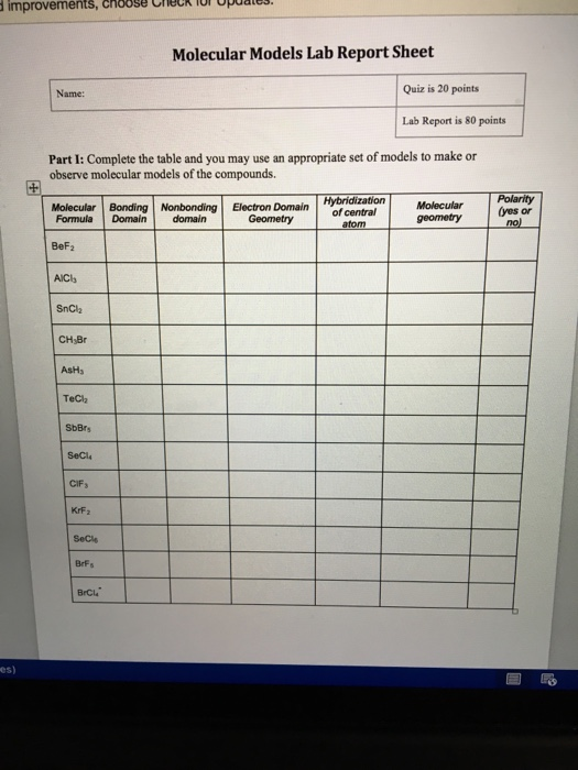 Molecular Models Lab Report Sheet Fill Out Both Of...