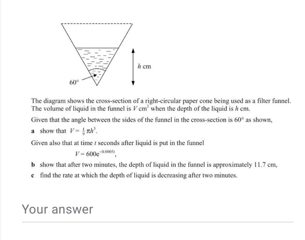 Solved h cm 60° The diagram shows the cross-section of a | Chegg.com