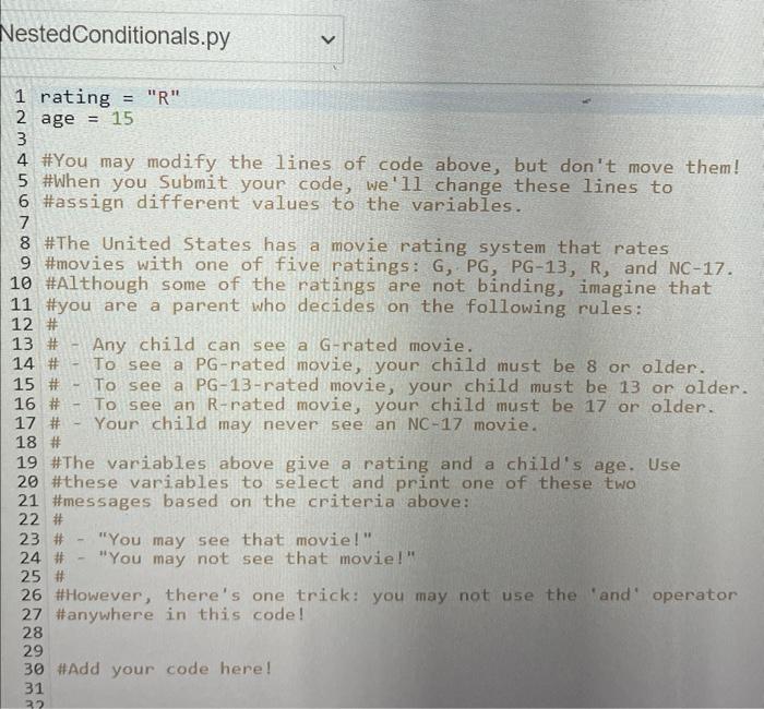 Solved NestedConditionals.py | Chegg.com