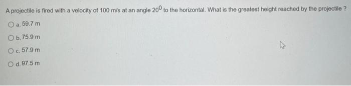 Solved A projectile is fired with a velocity of 100 m/s at | Chegg.com