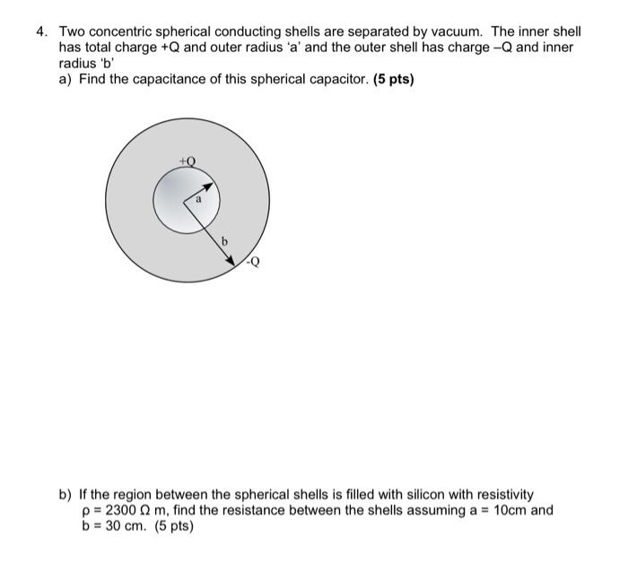 Solved 4. Two concentric spherical conducting shells are | Chegg.com