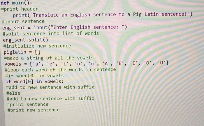 Solved pythonFor words that start with a vowels just add | Chegg.com