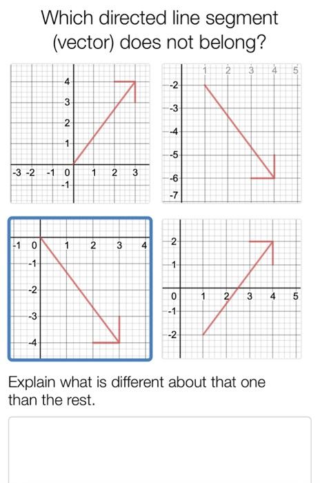 Which directed line segment (vector) does not belong?
Explain what is different about that one than the rest.