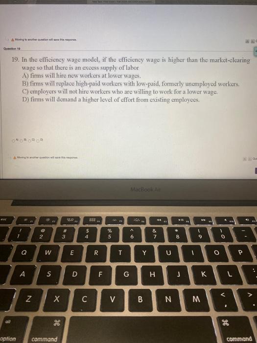 Solved Oon 10 19. In the efficiency wage model, if the | Chegg.com