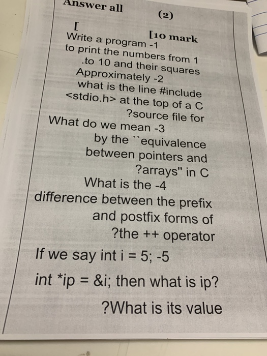 Solved Answer all (2) (10 mark Write a program - 1 to print | Chegg.com