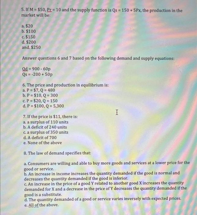 Solved The generalized demand and supply functions for a | Chegg.com