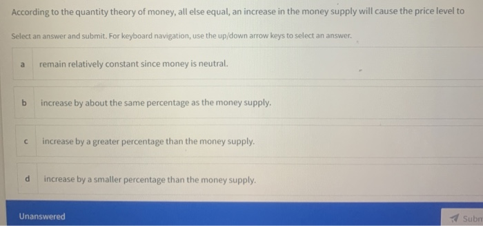 Solved According to the quantity theory of money, all else | Chegg.com