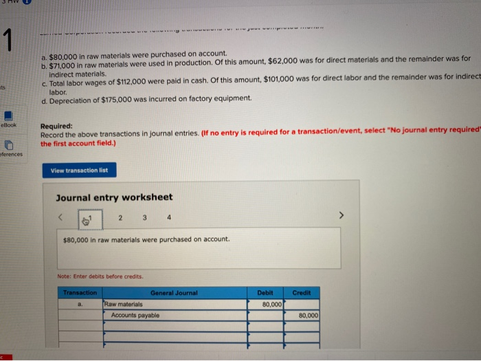 Solved A 80000 In Raw Materials Were Purchased On Account 4748