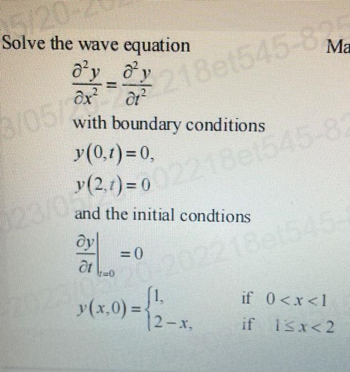 Solved Solve The Wave Equation ∂x2∂2y ∂t2∂2y With Boundary