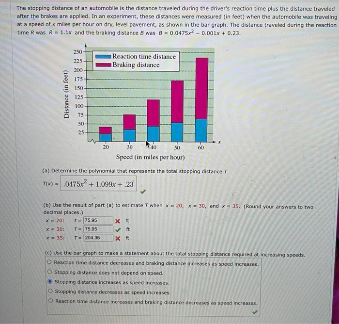 Solved The stopping distance of an automobile is the | Chegg.com