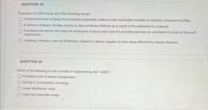 Solved Examples of CSR include all of the following except A | Chegg.com