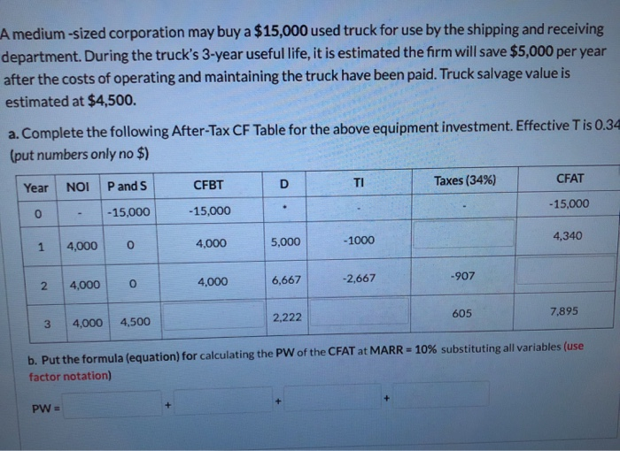 Solved A medium-sized corporation may buy a $15,000 used | Chegg.com