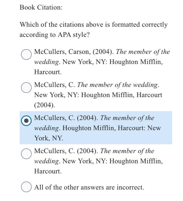 Journal Article: Which of the citations above is | Chegg.com