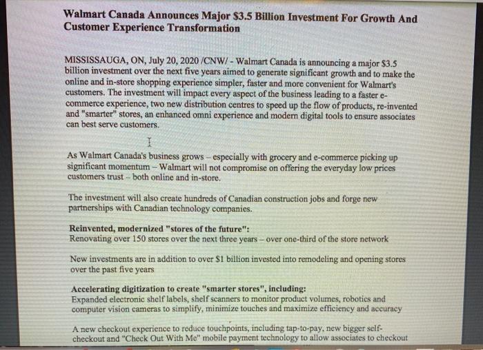 Solved Walmart Canada Announces Major $3.5 Billion