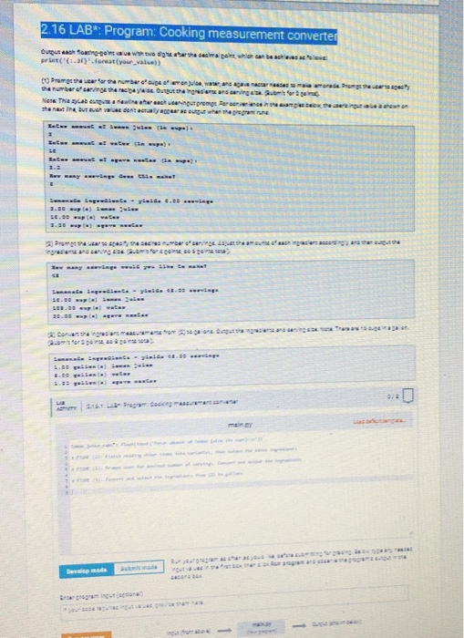 🌱🐍 python for agriculture, food science &... 2.16 LAB*: Program: Cooking measurement converten | Chegg.com