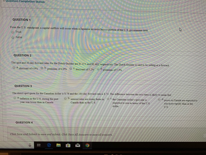 Question completion status: question 1 from the u.s. standpoint, a capital outflow will occur when a japanese investor buys a