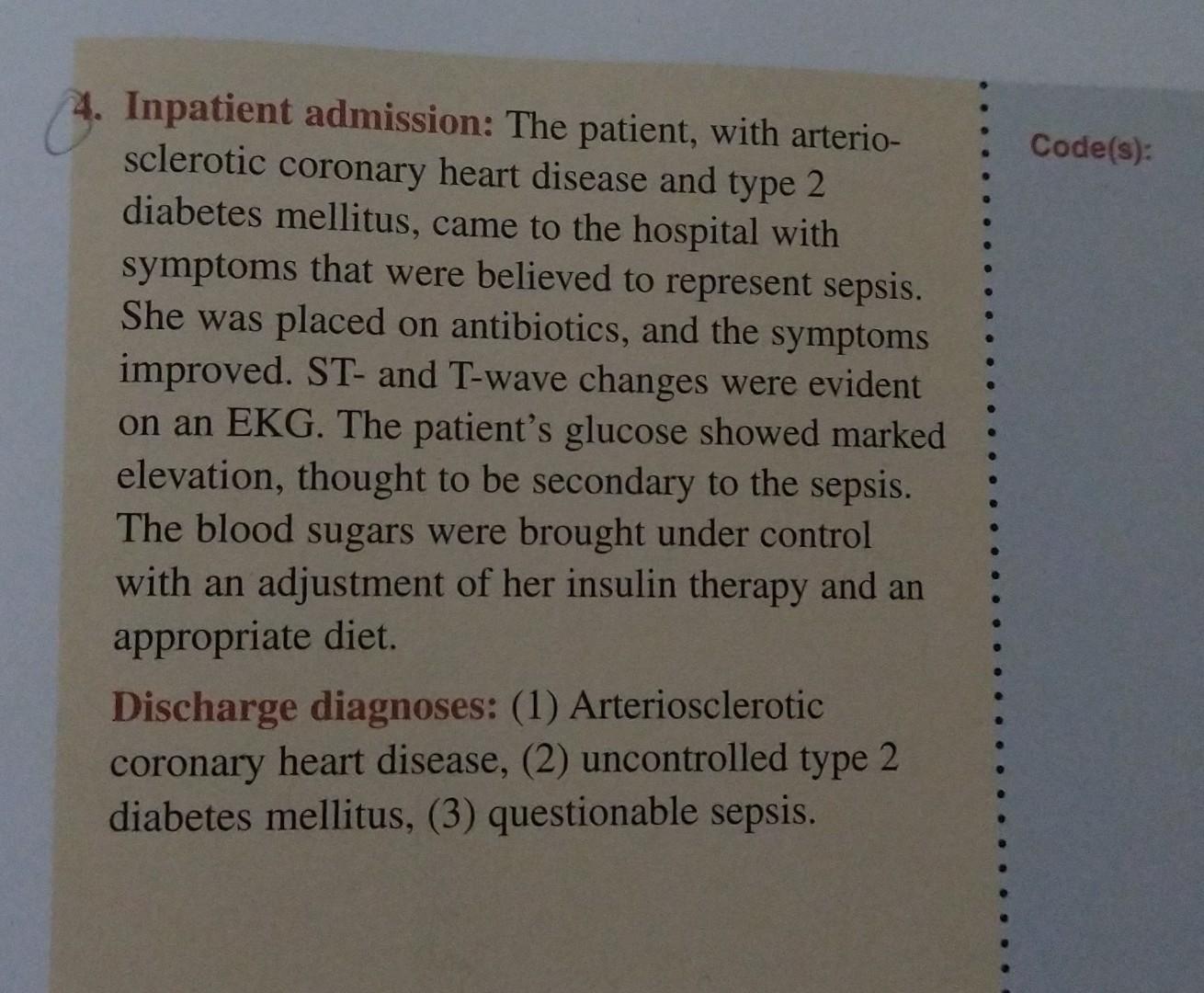 Solved Codes 20 20. Inpatient admission The patient, with ...