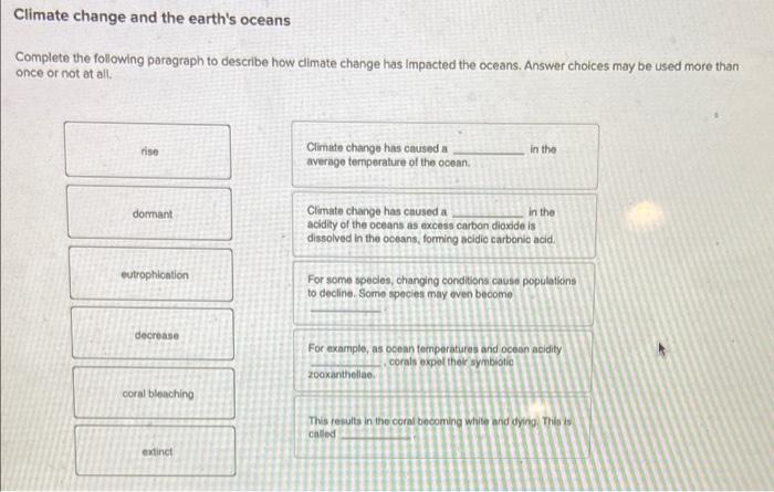 Solved Climate change and the earth's oceans Complete the | Chegg.com