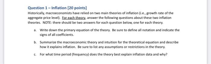 Solved Question 1 - Inflation [20 points] Historically, | Chegg.com